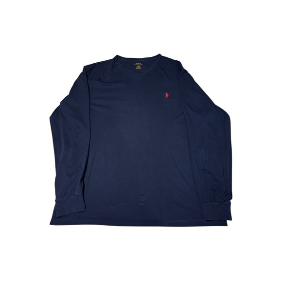 Polo Ralph Lauren Mens Long Sleeve V-Neck T-Shirt Tee Top Red Pony Logo - Picture 1 of 8